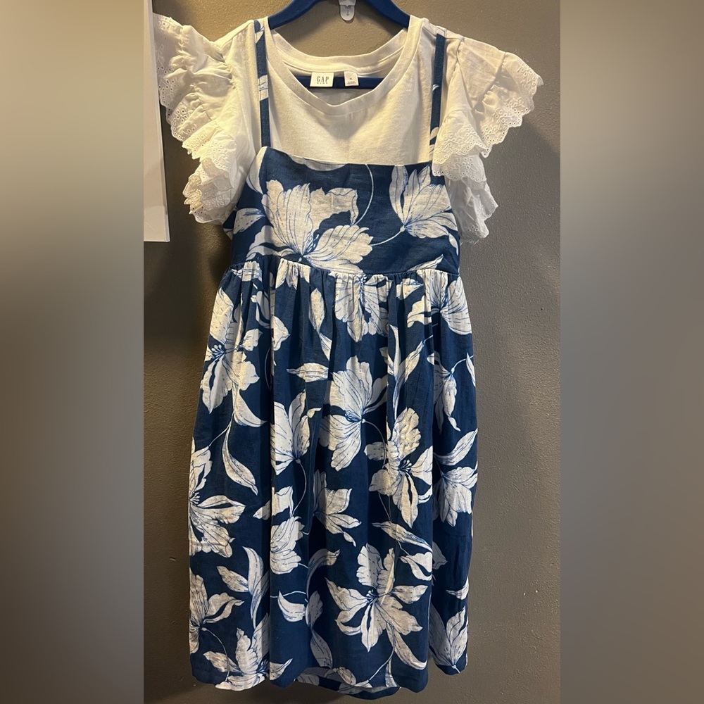 Gap Blue and White Tiered Ruffled Sundress